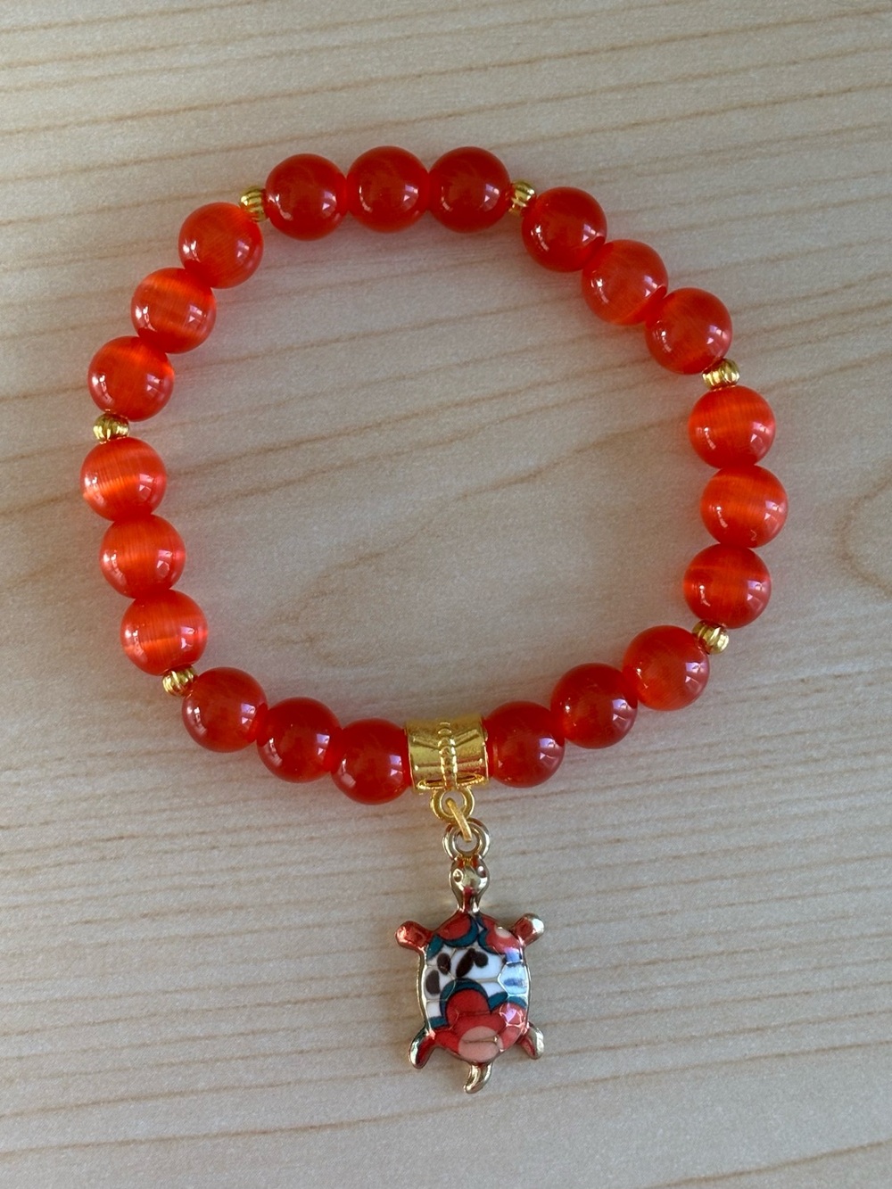 Orange Cats Eye Sea Turtle Beaded Bracelet